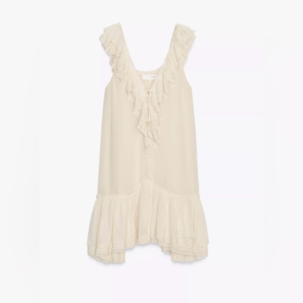 Zara Woman Collection Ruffled Lace Dress in Ecru